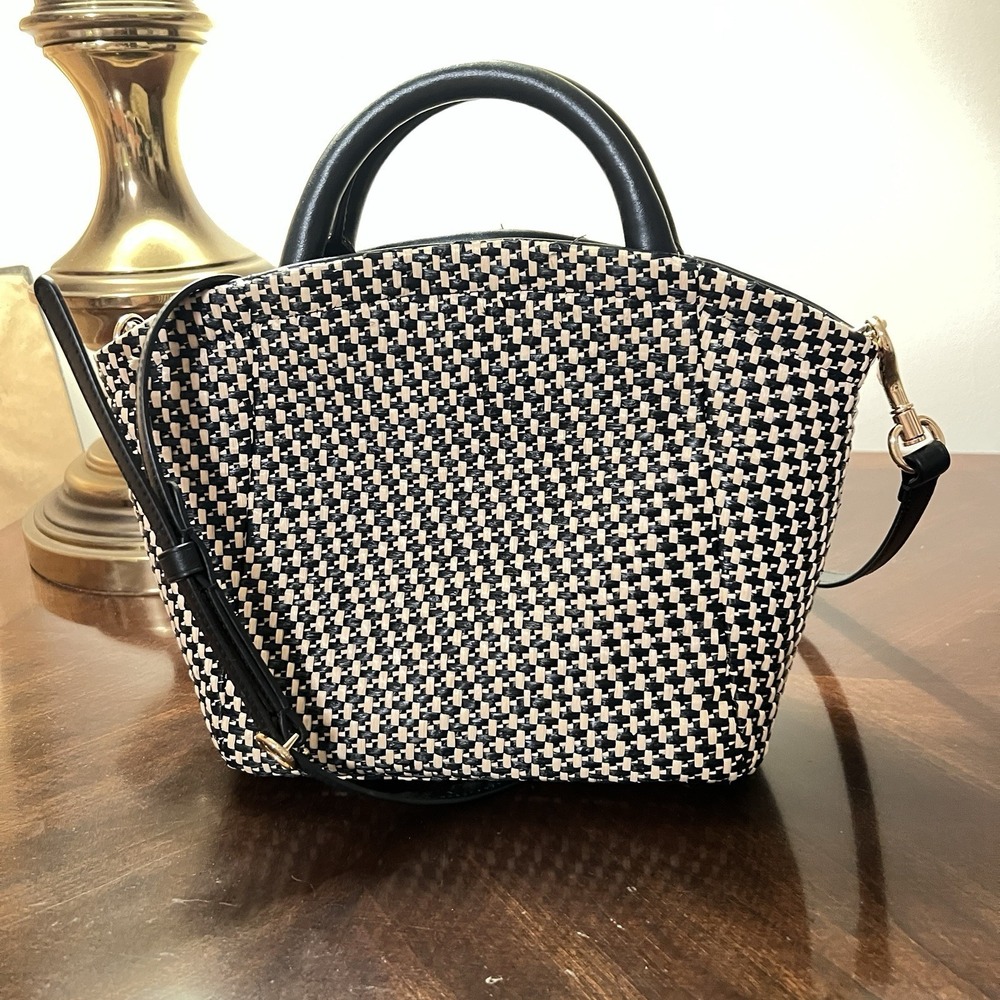 Cuyana Mini Palma Tote Natural/Black Italian Leather Trim Woven Coastal Luxury - Picture 4 of 14